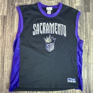 Vintage Sacramento Kings NBA XL Jersey Sleeveless Black Purple Made in Indonesia